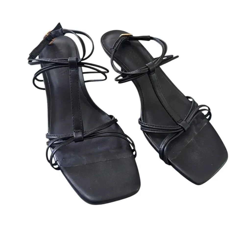 J.Crew Strappy kitten heel sandals in leather Black 5.5